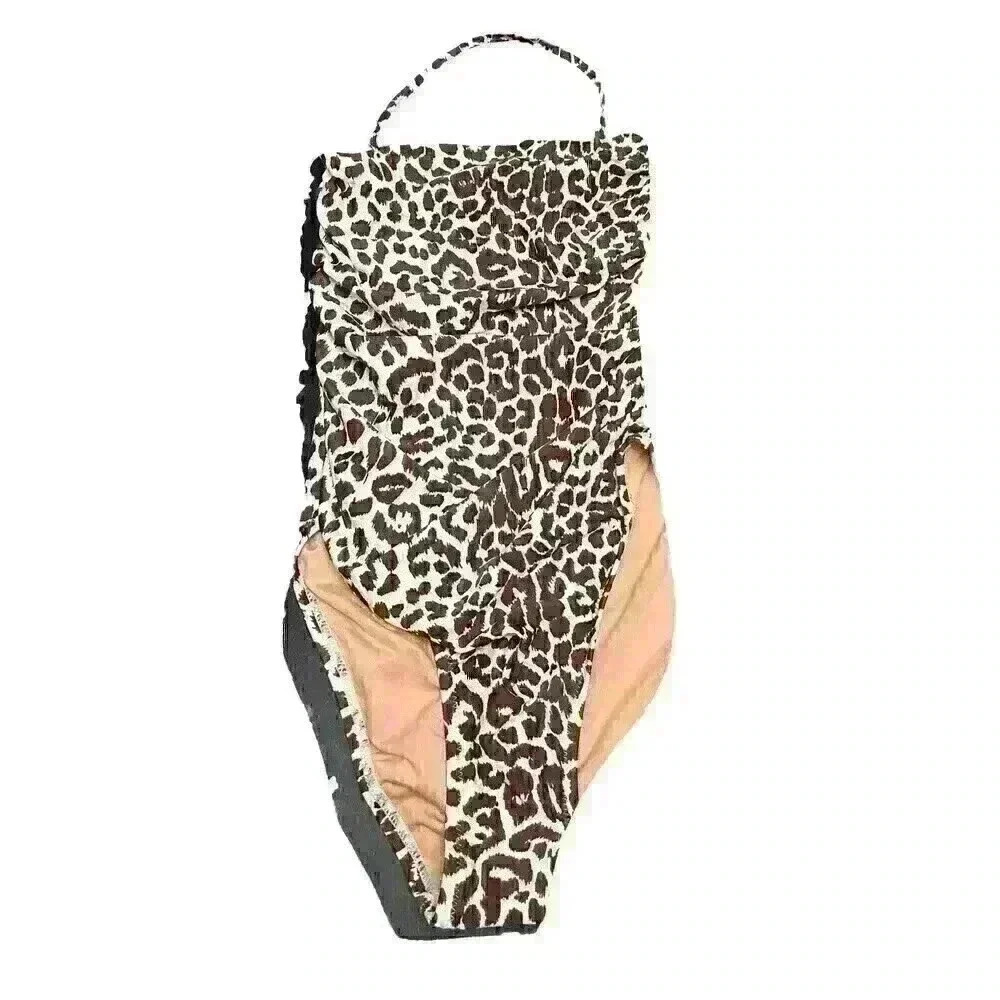 J. Crew Leopard Print Bandeau One Piece Swimsuit Size 0 NWT